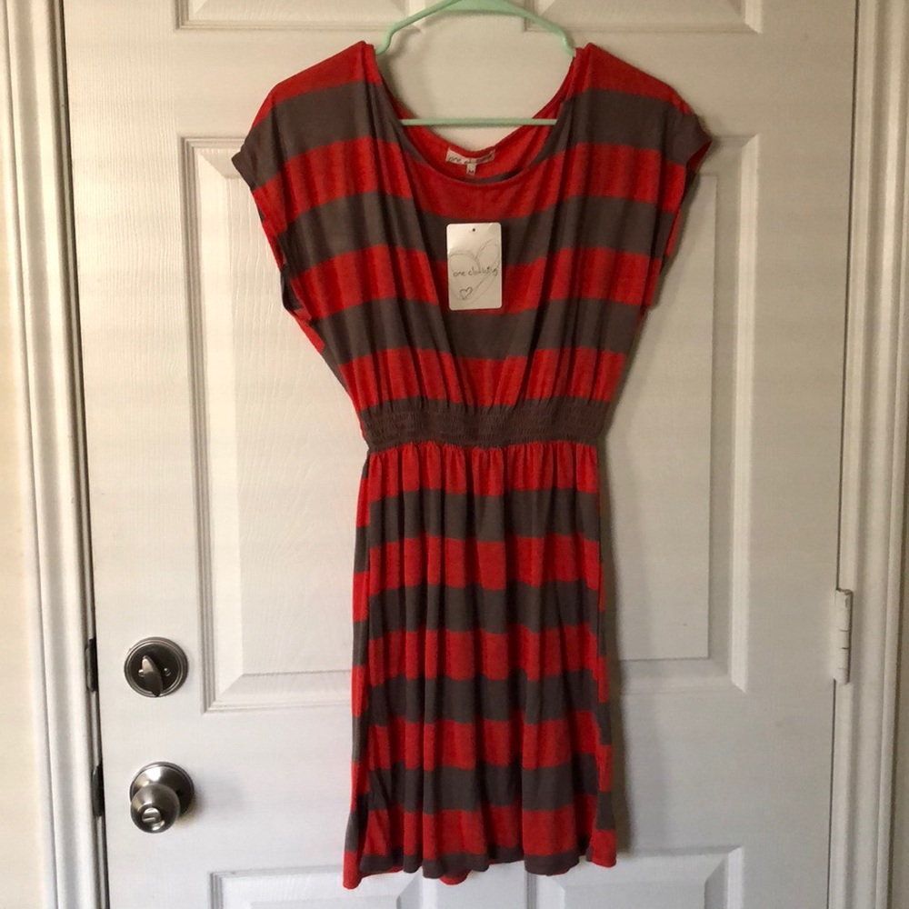 NWT Red-Orange And brown striped cotton dress